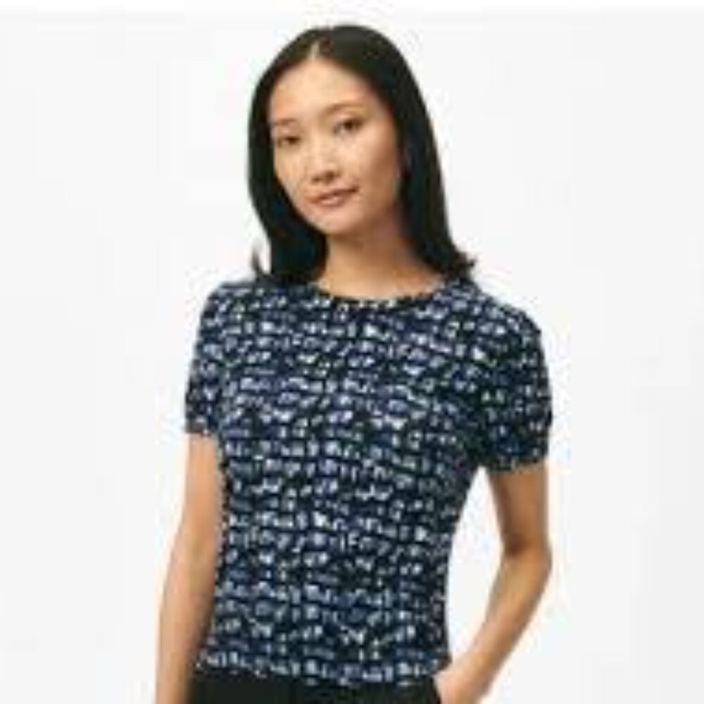 Brooks Brothers Twinset Abstract Short Sleeve Sweater in Cotton Jersey, NWT